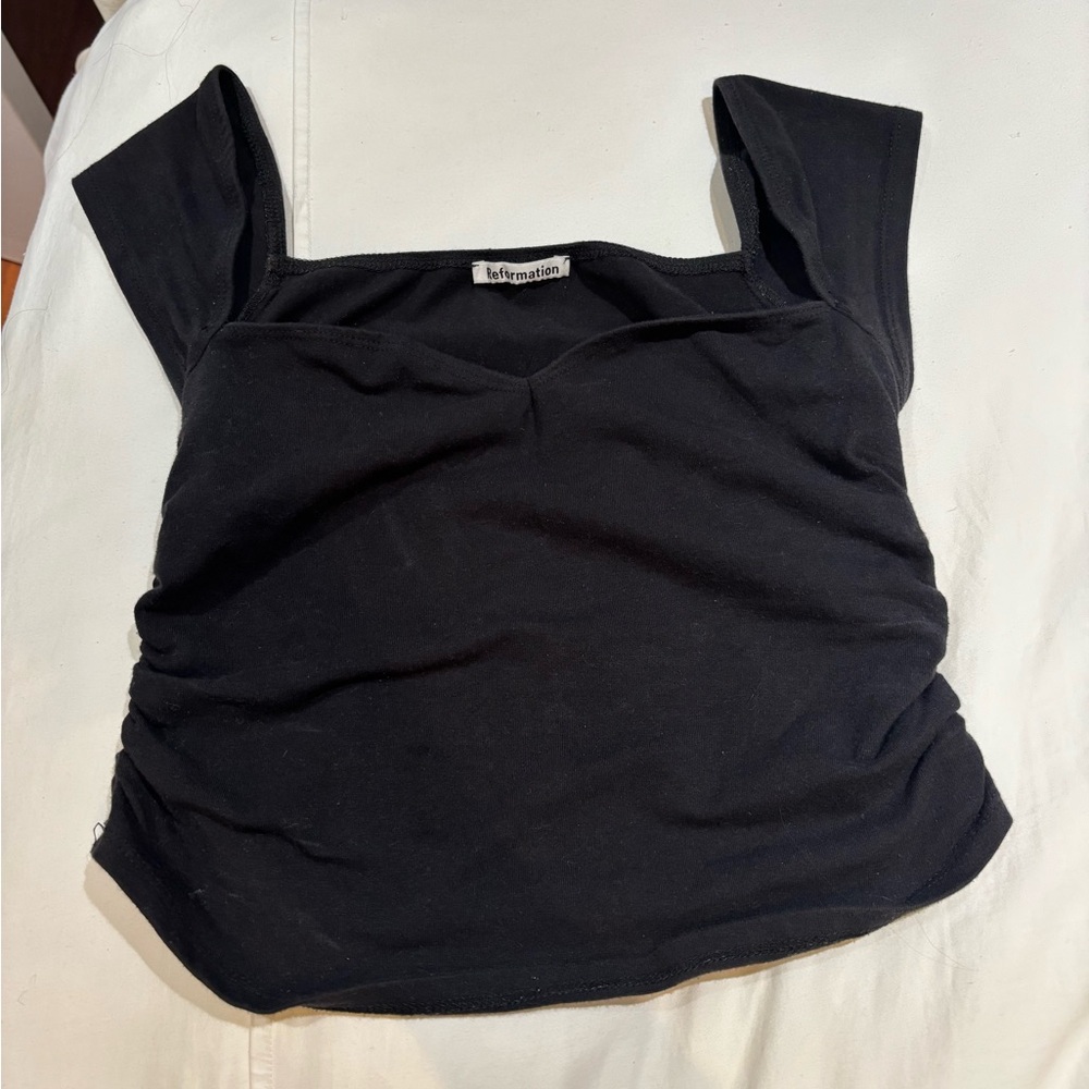 Reformation Black Fitted Ruched Sleeveless Tank Top